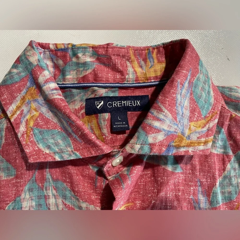 NEW- Size L Mens Cremieux Long Sleeve Button Down Shirt Linen Pink Floral